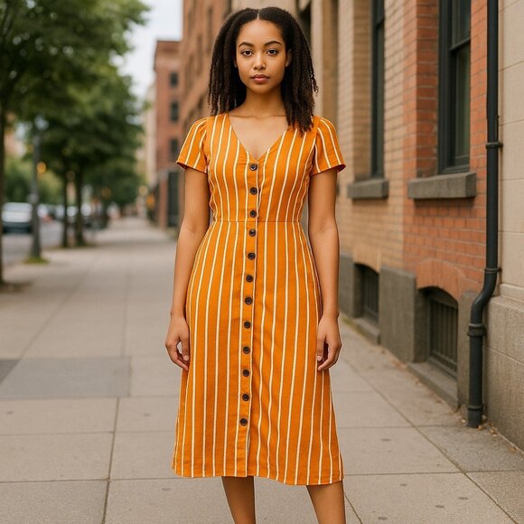 Trixxi Orange Striped Midi Dress - Picture 1 of 14